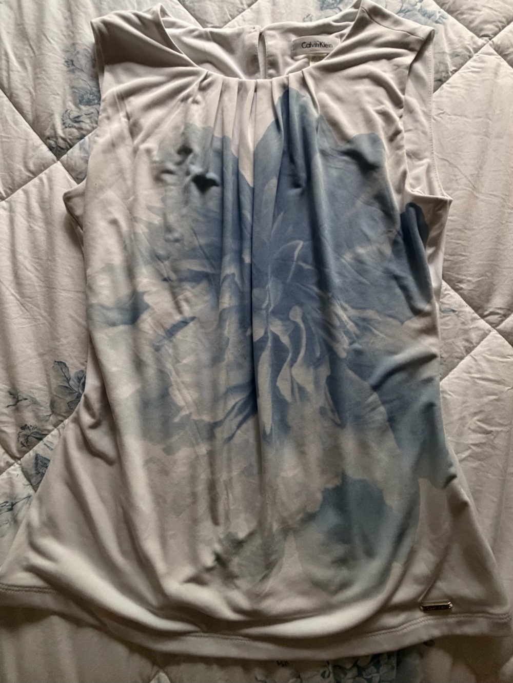 Calvin Klein White Satin-Look Top with Logo Tag